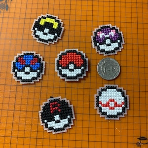 Cross stitch Pokeball pin