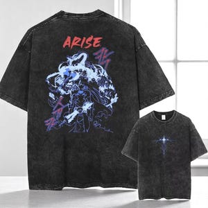 Maglietta anime "Solo Leveling Sung Jin Woo" lavata con acido, maglietta streetwear pesante, fantastico regalo per fan di anime, maglietta vintage manga Harajuku