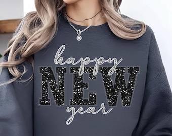 Happy New Year 2026 PNG, Glitter Sequins Design (Digital Download)