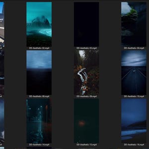 Puede incluir: Una colecci&oacute;n de 16 videos cortos que muestran diferentes escenas est&eacute;ticas. Los videos presentan una variedad de paisajes, incluyendo bosques, monta&ntilde;as y agua. Los videos est&aacute;n todos en un estilo oscuro y melanc&oacute;lico, con un enfoque en la belleza natural.