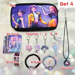 K-pop Demon Hunters Gift Bags Set: Acrylic Keychain, Huntrix Card, Pendant, Bracelet, Sticker, Bags, Saja Boys, Demon Hunter Decor for Fans