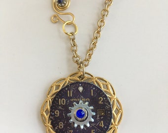 Vintage Watch Parts Demin Watch Face Pendant Necklace Steampunk Style Assemblage Original