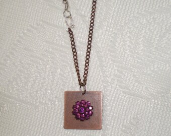 Vintage Handmade Reversible Magenta Purple Belle Epoch Crystal Flower Pendant with Coin