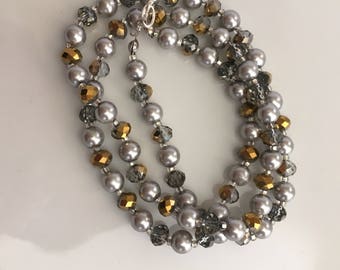 Handmade Necklace, Czech Glass, Swarovski Glass Pearls with Sterling Silver Lobster Clasp 21 Inches