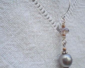 Sterling Silver, Freshwater Pearl, and Vintage Crystal Earrings