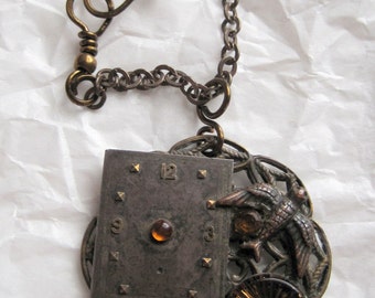 Vintage Metaphysical Steampunk Watch Face Repurposed Original Design Pendant Necklace Assemblage