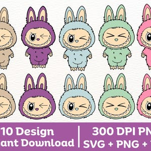 cute labubu design svg bundle | Cute Monster svg Bundle | Kawaii Creature Clipart | Cartoon Animal Vector Files for Cricut & Sublimation.