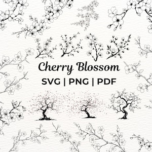 桜の SVG バンドル、桜の花のクリップアート、日本の花の SVG、春の花の PNG、桜の木のカット ファイル、花のシルエット Cricut