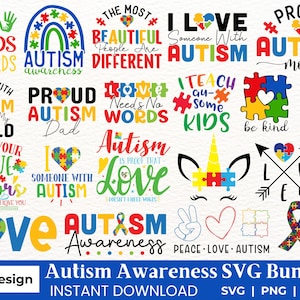 Autism Awareness SVG-bundel, autismecitaten svg, autisme t-shirt design, autisme typografie svg, cadeau voor autisme, autisme zus en broer svg