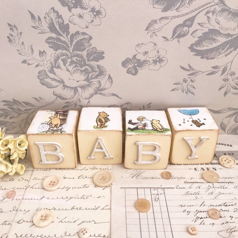 Winnie the Pooh decorative baby blocks  made to order image 1