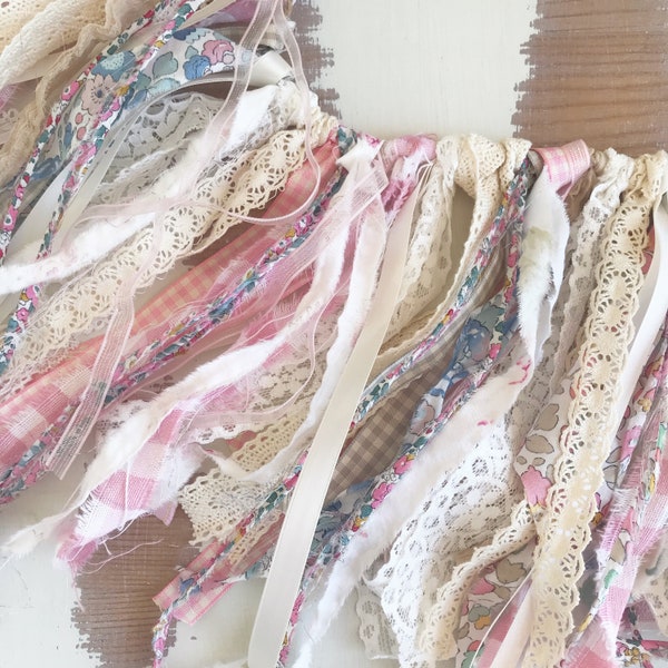 Ribbon, Liberty fabric, lace tassel garland