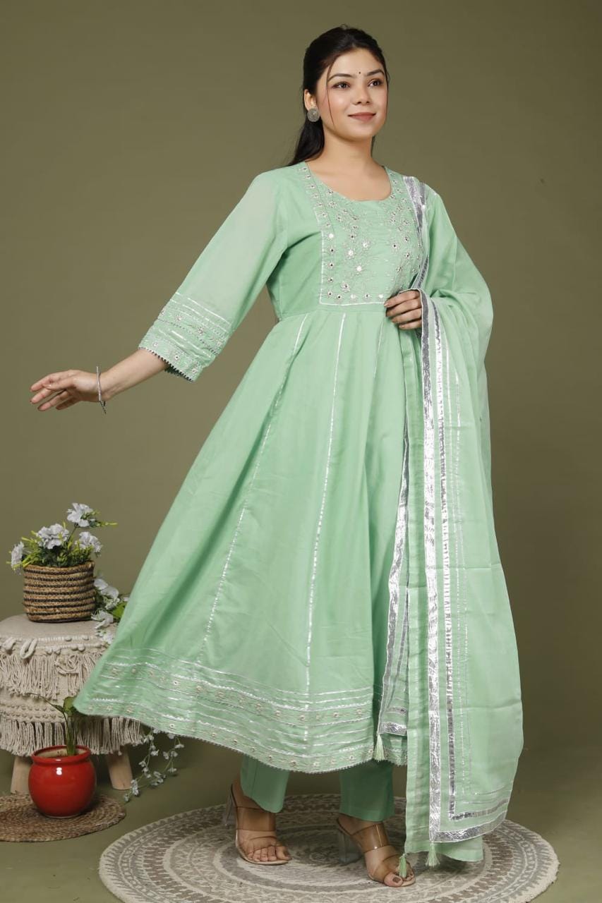 green emerald velvet dress Mint Green Tissue Anarkali Suit with Cutdana and Beads Embroidery