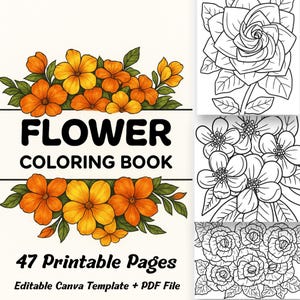 47 Easy Flower Coloring Pages for Adults and Kids | Printable Fun Art Activity | Relaxing Floral Coloring Sheets l Flower Coloring Page