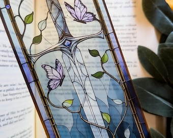 Quicksilver Bookmark in Stained Glass Style: Saeris, Kingfisher, Sword Fantasy