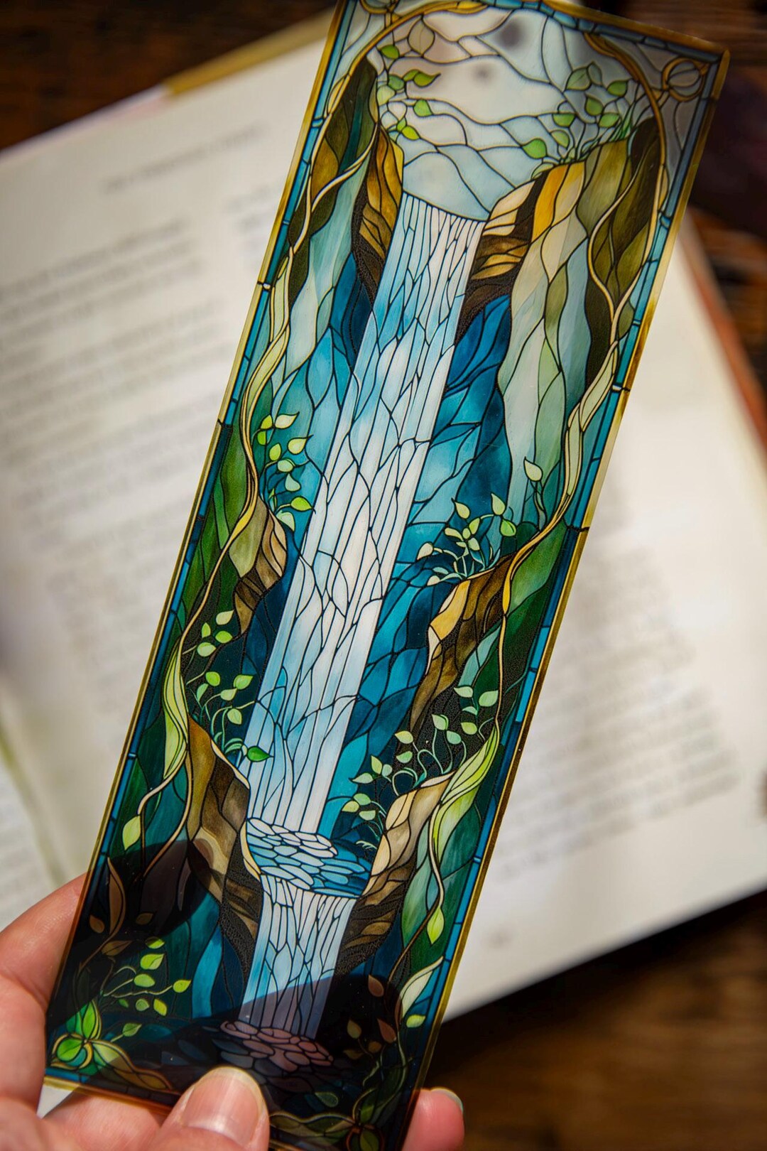 Stained Glass Style Waterfall Bookmark: Handmade Fantasy Gift - Etsy