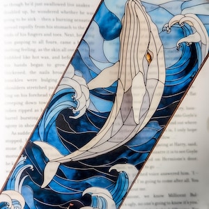 Moby Dick Stained Glass Bookmark | Transparent Sea Adventure Gift | Moby Dick Inspired | Classic Novel Book Lover Accessory | White Whale