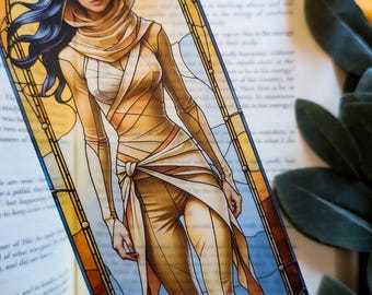Fae Alchemist Bookmark in Stained Glass Style: Kingfisher, Quicksilver, Saeris