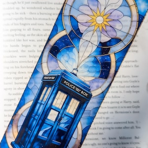 Police Box Stained Glass  Bookmark | Transparent Sci-Fi Gift | Time Travel Book Lover Accessory | Blue Box Reading Gift | Doctor Bookmark