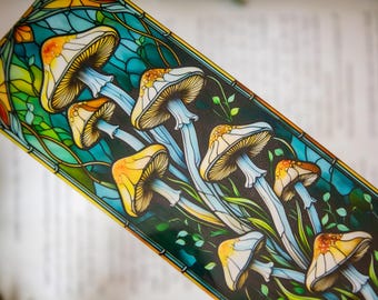 Mushroom Stained Glass Style Bookmark: Nature, Whimsy