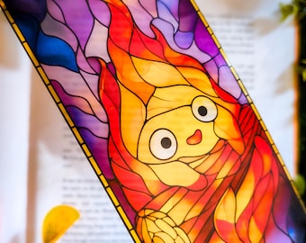 Anime Stained Glass Style Bookmark: Calcifer inspired