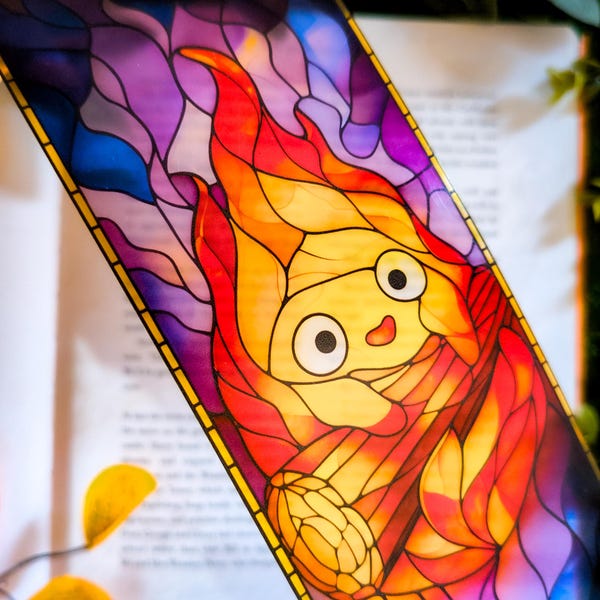 Anime Stained Glass Style Bookmark: Calcifer inspired