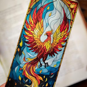 Phoenix Stained Glass Style Lesezeichen: Fantasy Bird Art