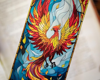 Phoenix Stained Glass Style Bookmark: Fantasy Bird Art