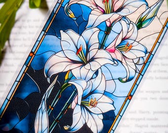 Stained Glass Style Lily Bookmark: Transparent Floral Book Lover Gift