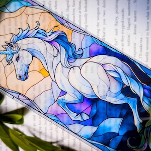 Unicorn Stained Glass Bookmark | Transparent Clear Bookmark | Fantasy Book Lover Gift | Magical Creature | Fairy Tale Page Marker | Unicorns