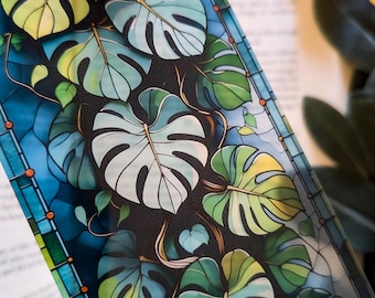 Monstera House Stained Glass Style Bookmark: Plant Lover Gift