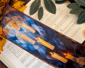 Floating Candle Bookmark in Stained Glass Style: Transparent Magical Bookish