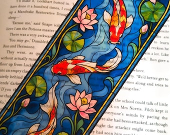 Koi Fish Bookmark in Stained Glass Style: Whimsical Insect Reading Gift, Butterfly, Dragonfly