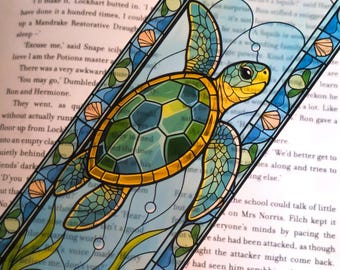 Turtle Bookmark: Stained Glass Style Whale, Manta ray, Turtle, Seahorse, Octopus