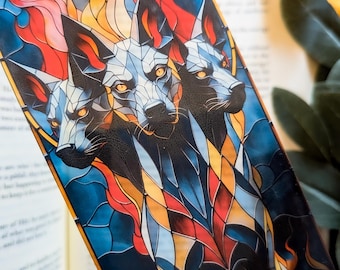 Cerberus Bookmark in Stained Glass Style: Mythical Three-Headed Dog