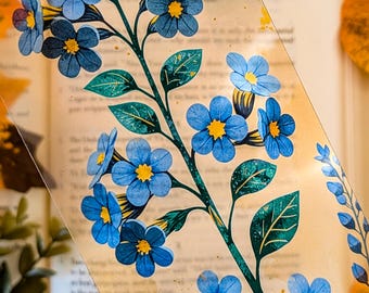 Forget Me Not Floral Bookmark: Stained Glass Inspired Transparent Art