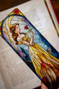 Beauty and the Beast Stained Glass Bookmark | Transparent Clear Bookmark | Rose Book Lover Gift | Belle Bookmark | Fairy Tale Gift | Rose product logo
