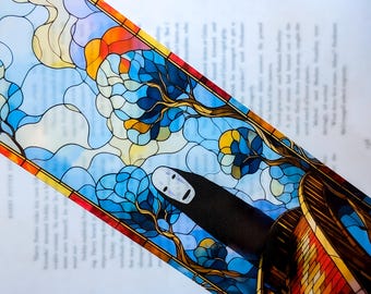 Marcapáginas estilo vitral: Espíritu enmascarado de anime, amante de los libros de fantasía