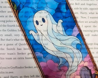 Stained Glass Ghost Bookmark: Halloween, Whimsical, Transparent, Witchy
