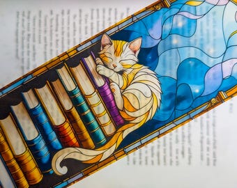 Stained Glass Style Kitten Bookmark: Whimsical Bookworm Gift