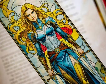 Stained Glass Style Warrior Bookmark: Aelin Inspired Fantasy Art