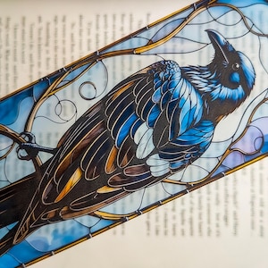 Segnalibro Raven: stile vetro colorato trasparente, regalo per gli amanti dei libri gotici