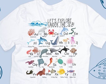 Under the Sea Ocean Animals Alphabet Shirt, Sea Creatures ABC Kids Tee, Kids Marine Biology Alphabet Shirt, Ocean Animals ABC Shirt