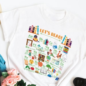 Let&#39;s Read Teacher Shirt, Literacy ABC Tee, School Librarian Shirt, Reading Teacher Alphabet Shirt, Teacher ABC Shirt, Teacher Book ABC Tee