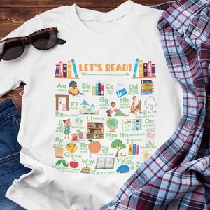Let&#39;s Read Teacher Shirt, Literacy ABC Tee, School Librarian Shirt, Reading Teacher Alphabet Shirt, Teacher ABC Shirt, Teacher Book ABC Tee