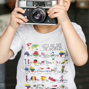 Welt Land Alphabet Kleinkind T-Shirt, Länder der Welt Kleinkind Shirt, Geographie Shirt für Kleinkinder, Welt Entdecker ABC Shirt
