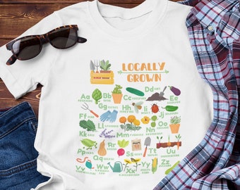 Locally Grown Gardener Alphabet Shirt, Garden ABCs Teacher Shirt, Spring Garden Alphabet Tee, Gardening Alphabet Shirt
