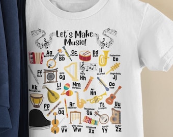 Toddler Music Alphabet Tee, Let's Make Music Shirt, Music ABC Tshirt, Toddler Alphabet Shirt, Musical Instrument Shirt, Toddler Music Tee