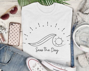 Seas the Day Ocean Beach tema Amante de la playa Jersey unisex Camiseta de manga corta