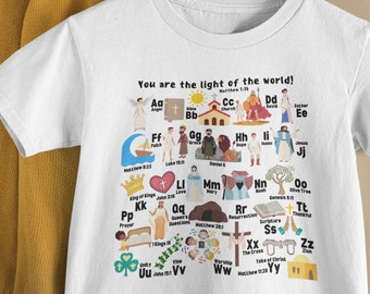 Kid's Bible Alphabet Shirt, Kid's Bible ABC Shirt, Kid's Christian Shirt, Kid's Bible Shirt, Kid's Jesus Tshirt, Kid's You Are the Light Tee