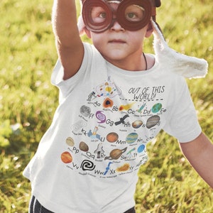 Out of this World Space Alphabet Kid&#39;s Shirt, A-Z in Space Kids Tee, Space Alphabet Shirt, Planets Alphabet Shirt, Outer Space Kid&#39;s Tee